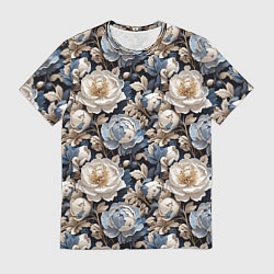 Футболка мужская Нежные голубые и белые пионы, цвет: 3D-принт