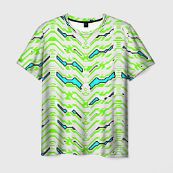 Футболка мужская Агрессивный бело-зелёный паттерн, цвет: 3D-принт