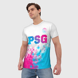 Футболка мужская PSG neon gradient style посередине, цвет: 3D-принт — фото 2