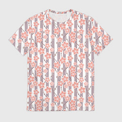Футболка мужская Коралловые цветы на полосатом фоне, цвет: 3D-принт