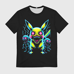 Футболка мужская Pikachu and skeletons - neon glow ai art, цвет: 3D-принт