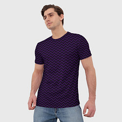 Футболка мужская Чёрно-фиолетовый ломаные полосы, цвет: 3D-принт — фото 2