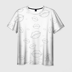Футболка мужская Паттерн серый контур губ на белом - lips, цвет: 3D-принт