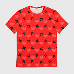 Футболка мужская Сюрикены и сердечки: красный, цвет: 3D-принт