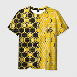 Футболка мужская Киберпанк соты шестиугольники жёлтый и чёрный с па, цвет: 3D-принт