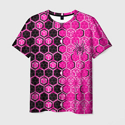 Футболка мужская Техно-киберпанк шестиугольники розовый и чёрный с, цвет: 3D-принт
