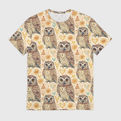 Футболка мужская Совы милые в паттерне, цвет: 3D-принт