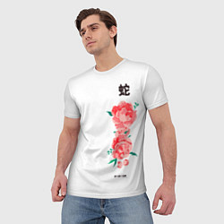 Футболка мужская Змея и цветы в японском стиле, цвет: 3D-принт — фото 2