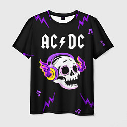 Футболка мужская AC DC неоновый череп, цвет: 3D-принт