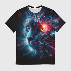 Футболка мужская Морда чёрного кота со светящимися глазами - нейроа, цвет: 3D-принт
