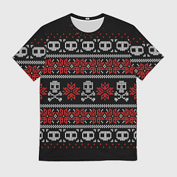 Футболка мужская Черный свитер с черепами, цвет: 3D-принт
