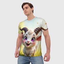 Футболка мужская Козлёнок на лугу, цвет: 3D-принт — фото 2