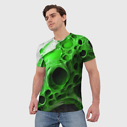 Футболка мужская Зелёно-белая абстрактная структура, цвет: 3D-принт — фото 2