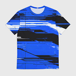 Футболка мужская Горизонтальные чёрно-белые линии на синем фоне, цвет: 3D-принт
