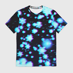 Футболка мужская Неоновые снежинки глитч, цвет: 3D-принт