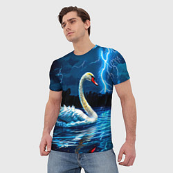 Футболка мужская Лебедь на пруду в гразу, цвет: 3D-принт — фото 2