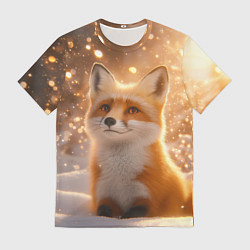 Футболка мужская Рыжая лисичка в снежном лесу, цвет: 3D-принт