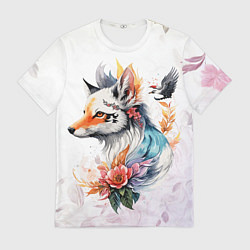 Футболка мужская Лисица в цветах, цвет: 3D-принт