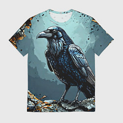 Футболка мужская Черный ворон на черном, цвет: 3D-принт