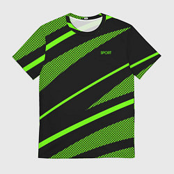 Футболка мужская Sport чёрный и зелёный полосы, цвет: 3D-принт