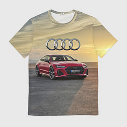 Футболка мужская Audi RS 7 на закате солнца, цвет: 3D-принт
