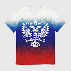 Футболка мужская Герб России на фоне флага текстурный, цвет: 3D-принт