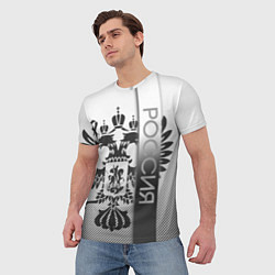 Футболка мужская Герб Российской федерации белый с чёрным, цвет: 3D-принт — фото 2
