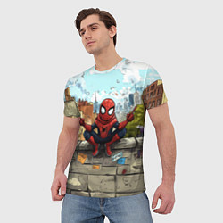 Футболка мужская Маленький человек-паук в городе, цвет: 3D-принт — фото 2