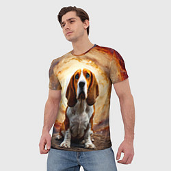 Футболка мужская Бассет-хаунд в космосе, цвет: 3D-принт — фото 2