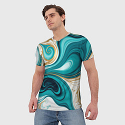 Футболка мужская Бирюза и золото, цвет: 3D-принт — фото 2