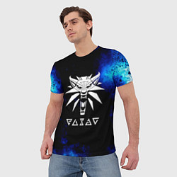 Футболка мужская Ведьмак лого синие краски, цвет: 3D-принт — фото 2