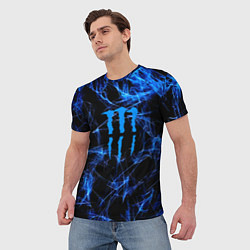 Футболка мужская Monster energy искры дымы, цвет: 3D-принт — фото 2