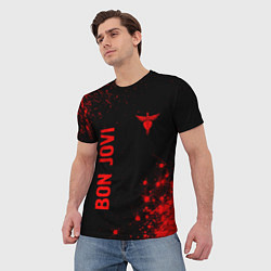 Футболка мужская Bon Jovi - red gradient вертикально, цвет: 3D-принт — фото 2