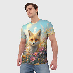 Футболка мужская Лиса в цветочном поле, цвет: 3D-принт — фото 2