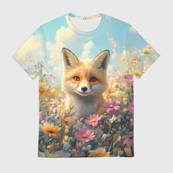 Футболка мужская Лиса в цветочном поле, цвет: 3D-принт