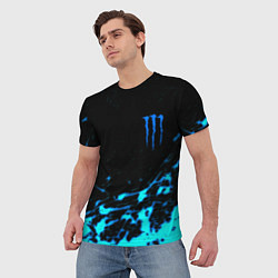 Футболка мужская Monster energy голубые краски, цвет: 3D-принт — фото 2