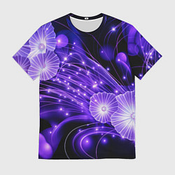 Футболка мужская Силуэты цветов на темном фоне - фиолетовое свечени, цвет: 3D-принт