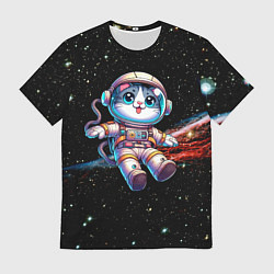 Футболка мужская Котёнок космонавт в открытом космосе, цвет: 3D-принт