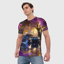 Футболка мужская БМВ и фиолетовые цветы, цвет: 3D-принт — фото 2