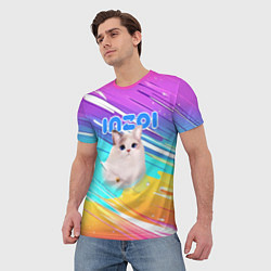 Футболка мужская Inzoi кошечка на радужном фоне, цвет: 3D-принт — фото 2