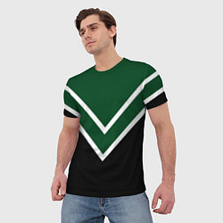 Футболка мужская Зелёный с чёрным и белые полосы, цвет: 3D-принт — фото 2