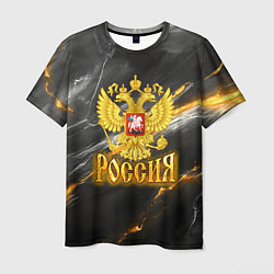 Футболка мужская Россия черно-желтый фон, цвет: 3D-принт
