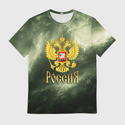 Футболка мужская Россия - герб на зеленом фоне, цвет: 3D-принт