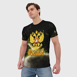 Футболка мужская Россия - герб на черно-зеленом фоне, цвет: 3D-принт — фото 2