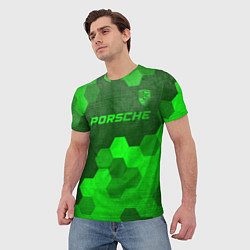 Футболка мужская Porsche - green gradient посередине, цвет: 3D-принт — фото 2