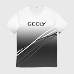 Футболка мужская Geely градиент из белого в тёмный с полосами, цвет: 3D-принт