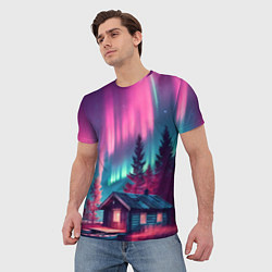 Футболка мужская Лиловое сияние над лесом, цвет: 3D-принт — фото 2