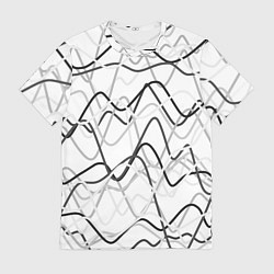 Футболка мужская Белый с серыми волнистыми полосами, цвет: 3D-принт