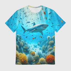 Футболка мужская Белая акула в коралловом рифе, цвет: 3D-принт