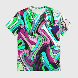 Футболка мужская Зелёно-розовый искажённая абстракция, цвет: 3D-принт